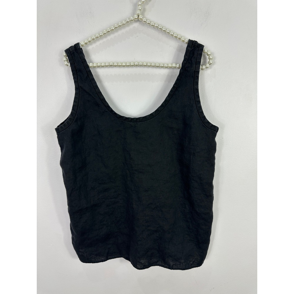 Everlane Linen Tank Top Women Size 0 Black Scoop Neck Minimalist Sleeveless